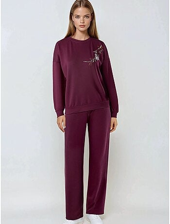 Ensemble deux pièces long à col rond brodé et pantalon à jambes larges hiccup