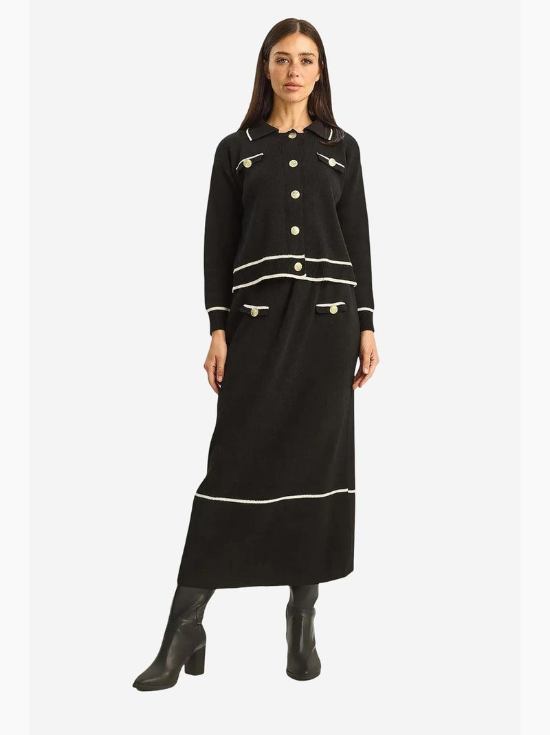 Ensemble deux pièces mi-long en maille côtelée avec fermeture boutonnée lucci Noir - Kiabi