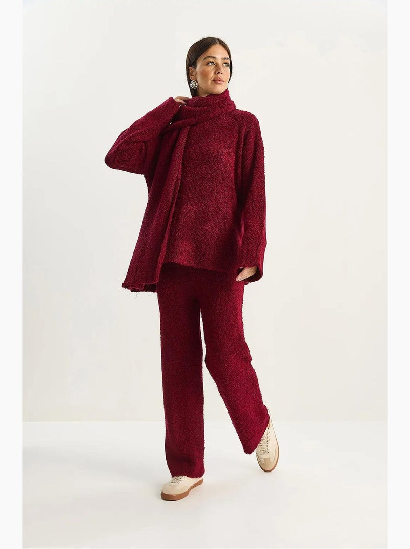 Ensemble deux pièces oversize en maille côtelée avec pantalon taille haute lucci Rouge bordeaux - Kiabi