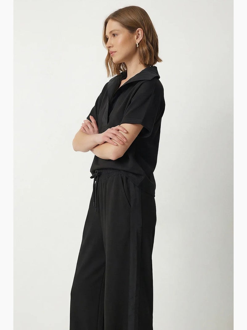 Ensemble deux pièces polo à col montant et jambes larges istanbul Noir - Kiabi