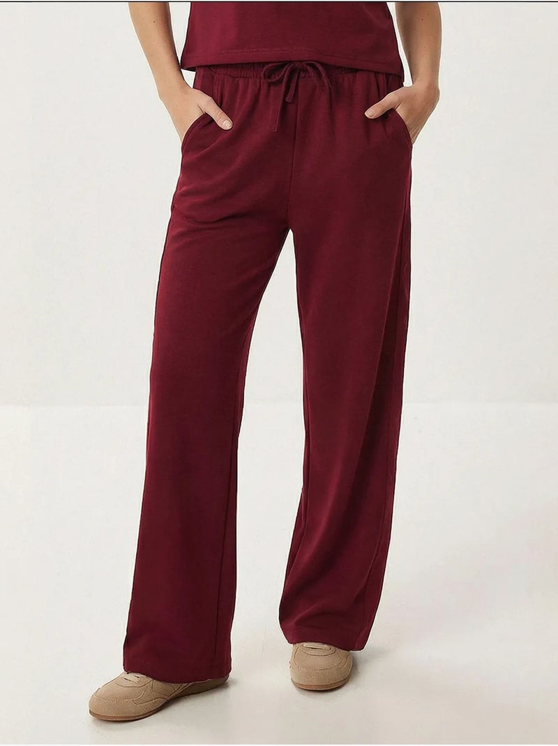 Ensemble deux pièces polo à col montant et jambes larges istanbul Rouge bordeaux - Kiabi