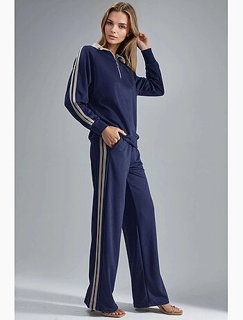 Ensemble deux pièces rayé à jambes larges et col zippé hiccup
