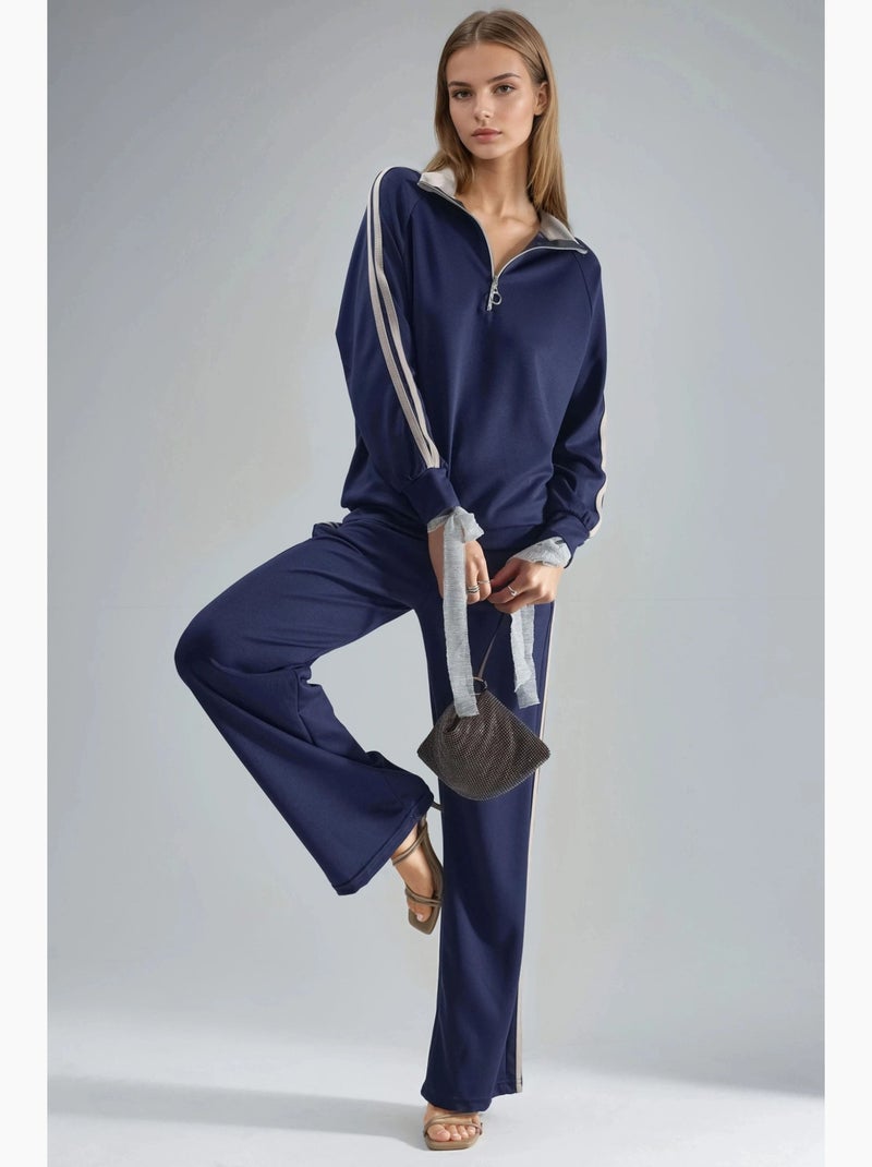 Ensemble deux pièces rayé à jambes larges et col zippé hiccup Bleu marine - Kiabi