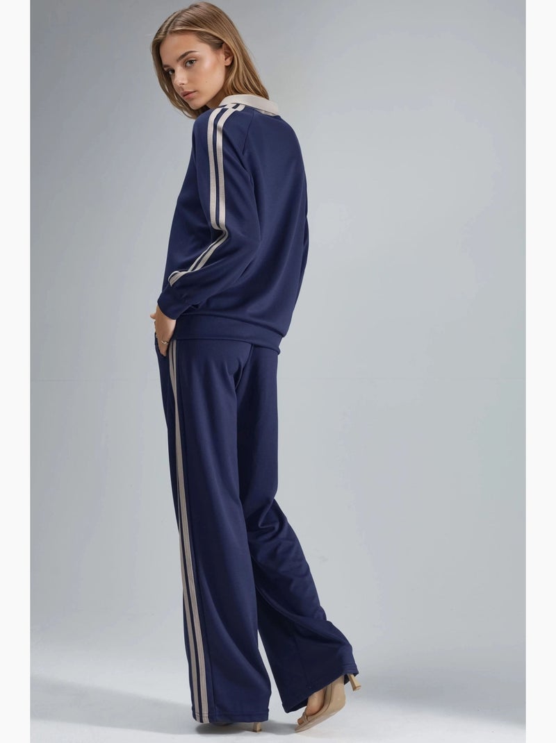 Ensemble deux pièces rayé à jambes larges et col zippé hiccup Bleu marine - Kiabi