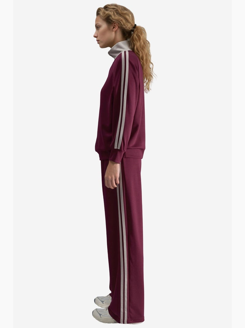 Ensemble deux pièces rayé à jambes larges et col zippé hiccup Rouge bordeaux - Kiabi