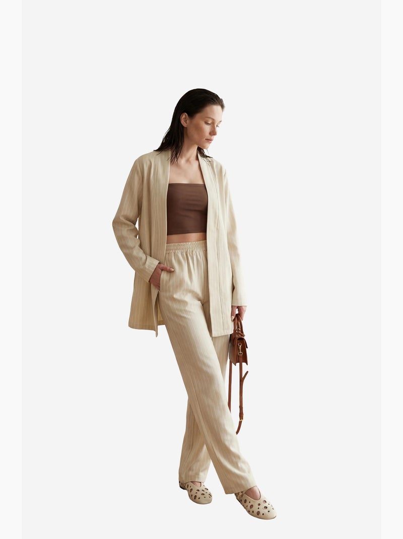 Ensemble deux pièces rayé avec col ouvert my fashion Beige argile - Kiabi