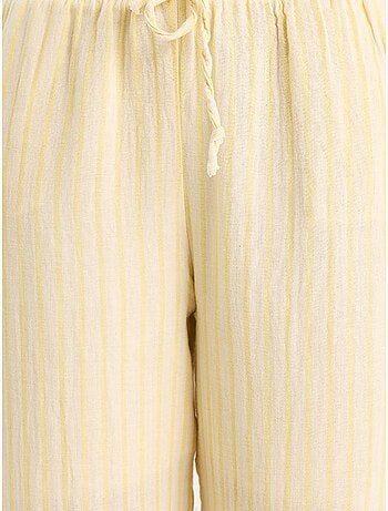 Ensemble deux pièces rayé, col en v, taille haute, boutonné, jambe large lucci