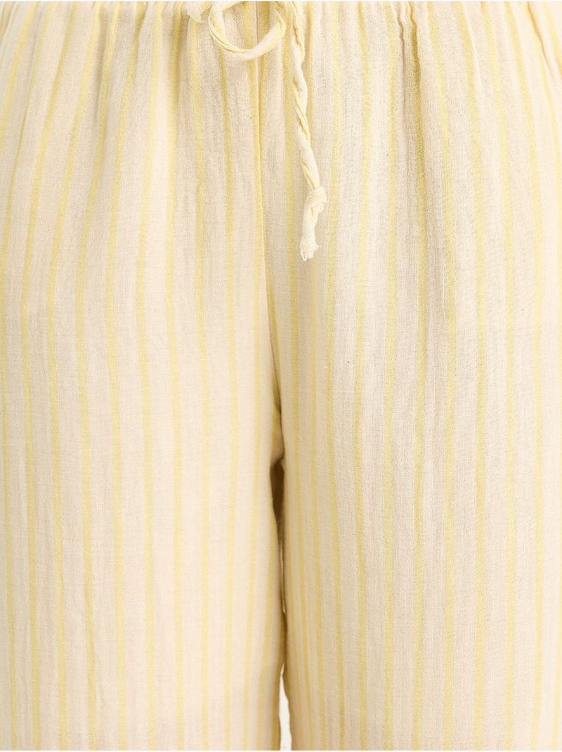Ensemble deux pièces rayé, col en v, taille haute, boutonné, jambe large lucci Jaune citron - Kiabi