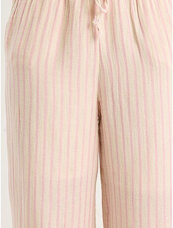 Ensemble deux pièces rayé, col en v, taille haute, boutonné, jambe large lucci