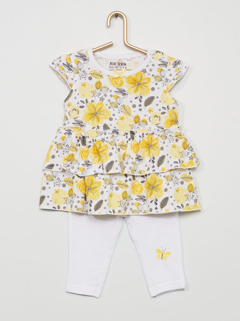 Ensemble deux pièces robe + legging blanc/jaune - Kiabi