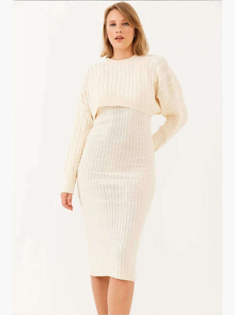 Ensemble deux pièces robe pull courte en maille lucci Beige argile - Kiabi