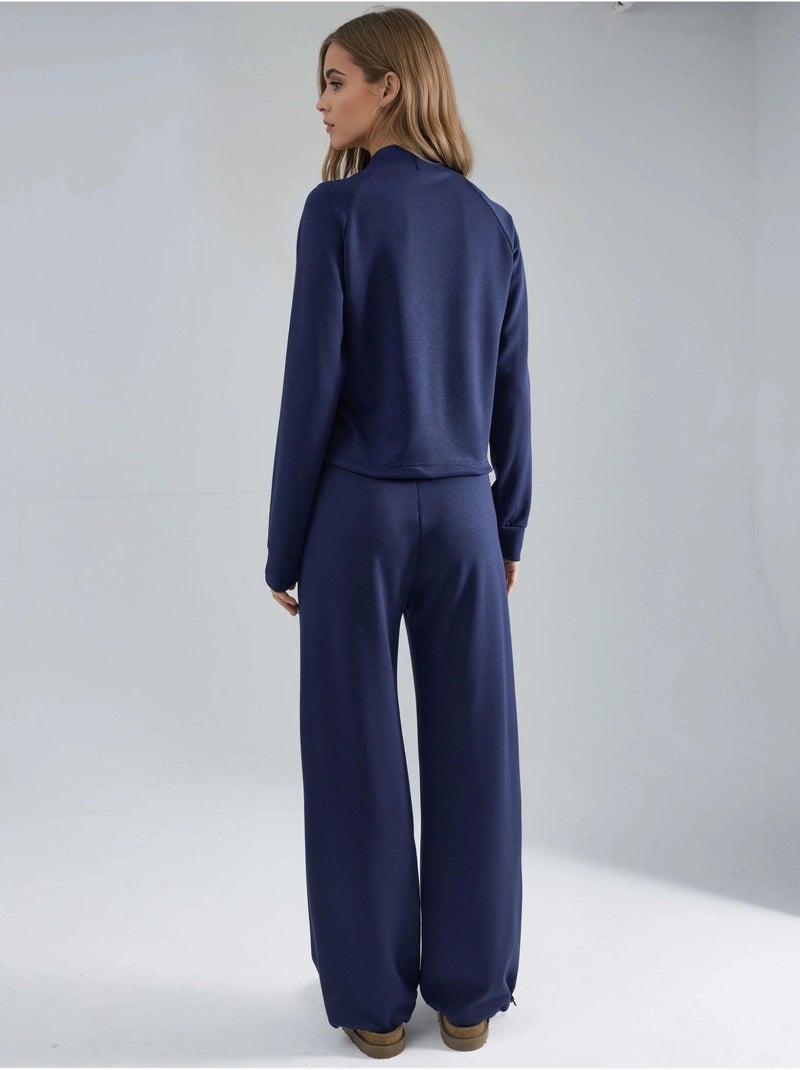 Ensemble deux pièces taille haute à col roulé et jambes larges hiccup Bleu cobalt - Kiabi