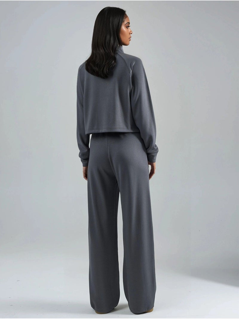 Ensemble deux pièces taille haute à col roulé et jambes larges hiccup Gris - Kiabi