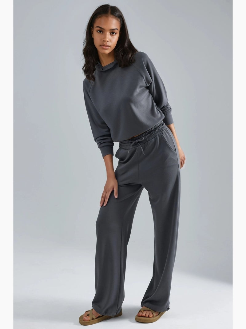 Ensemble deux pièces taille haute à col roulé et jambes larges hiccup Gris - Kiabi