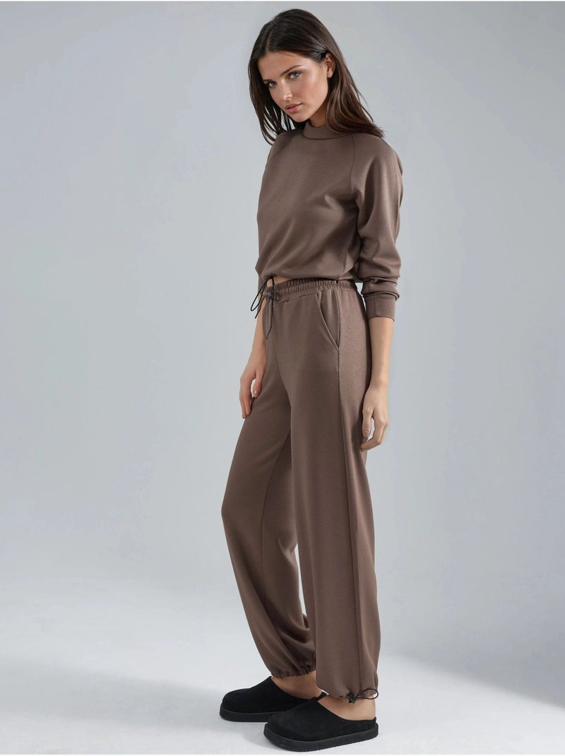Ensemble deux pièces taille haute à col roulé et jambes larges hiccup Marron clair - Kiabi