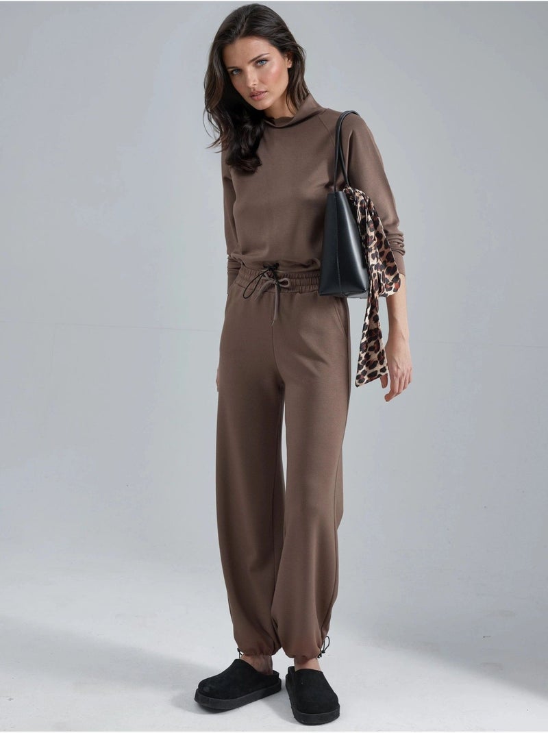 Ensemble deux pièces taille haute à col roulé et jambes larges hiccup Marron clair - Kiabi