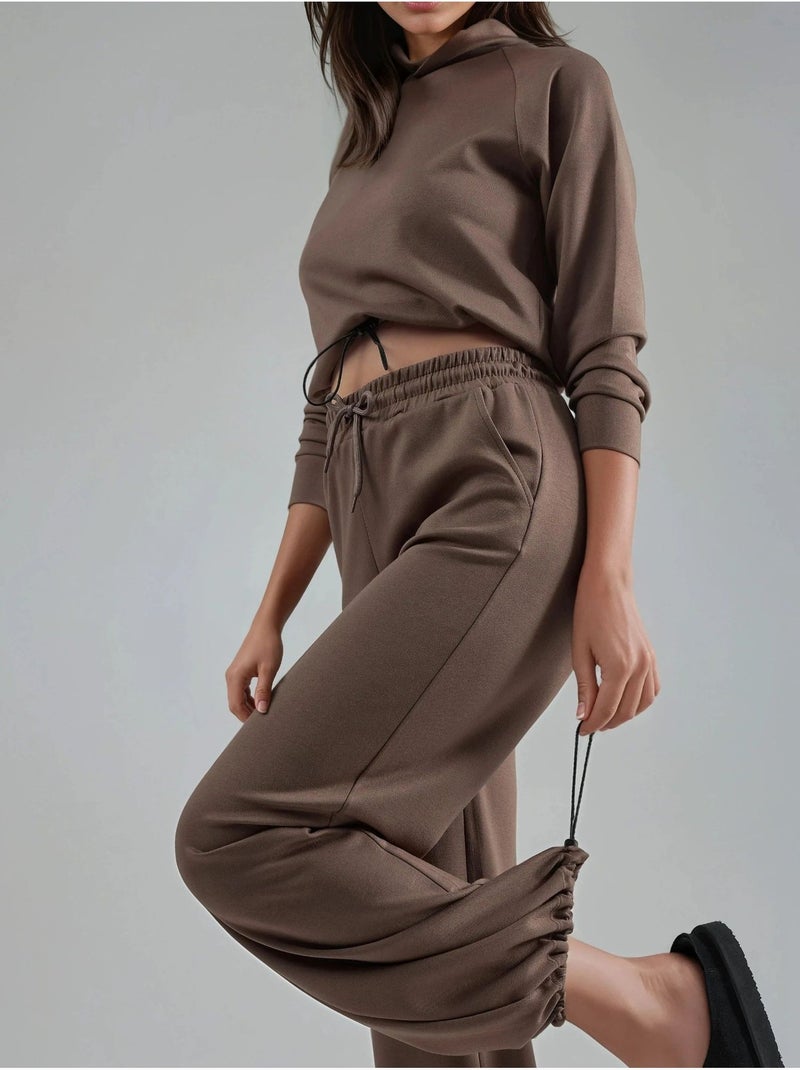 Ensemble deux pièces taille haute à col roulé et jambes larges hiccup Marron clair - Kiabi