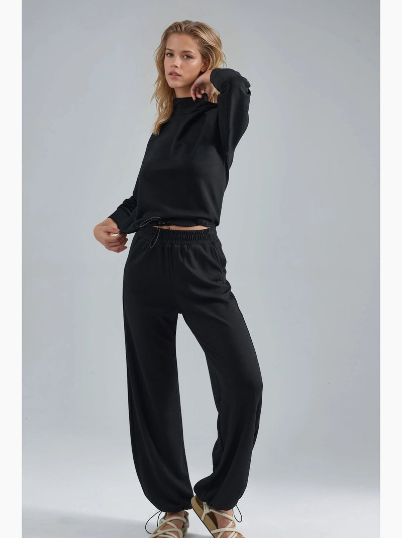 Ensemble deux pièces taille haute à col roulé et jambes larges hiccup Noir - Kiabi