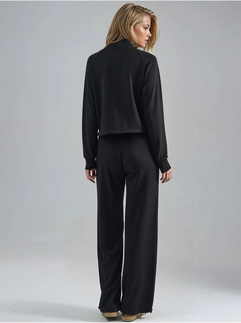 Ensemble deux pièces taille haute à col roulé et jambes larges hiccup Noir - Kiabi