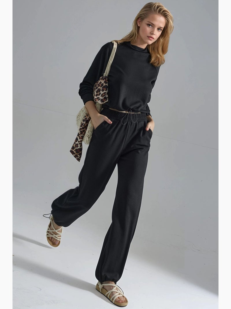 Ensemble deux pièces taille haute à col roulé et jambes larges hiccup Noir - Kiabi