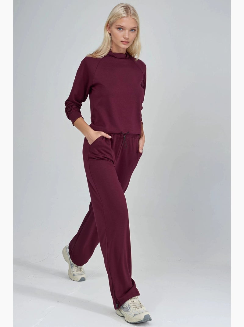Ensemble deux pièces taille haute à col roulé et jambes larges hiccup Rouge bordeaux - Kiabi