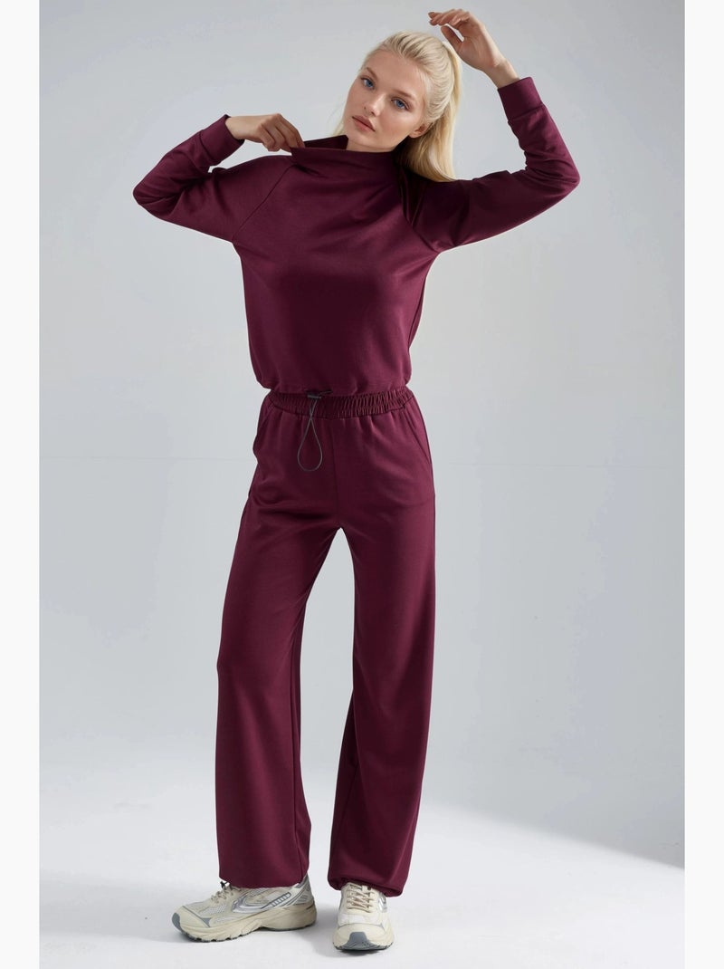 Ensemble deux pièces taille haute à col roulé et jambes larges hiccup Rouge bordeaux - Kiabi
