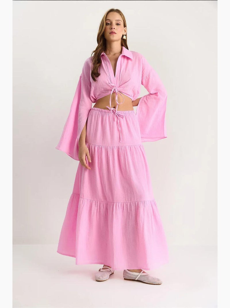 Ensemble deux pièces taille haute à volants lucci Rose clair - Kiabi