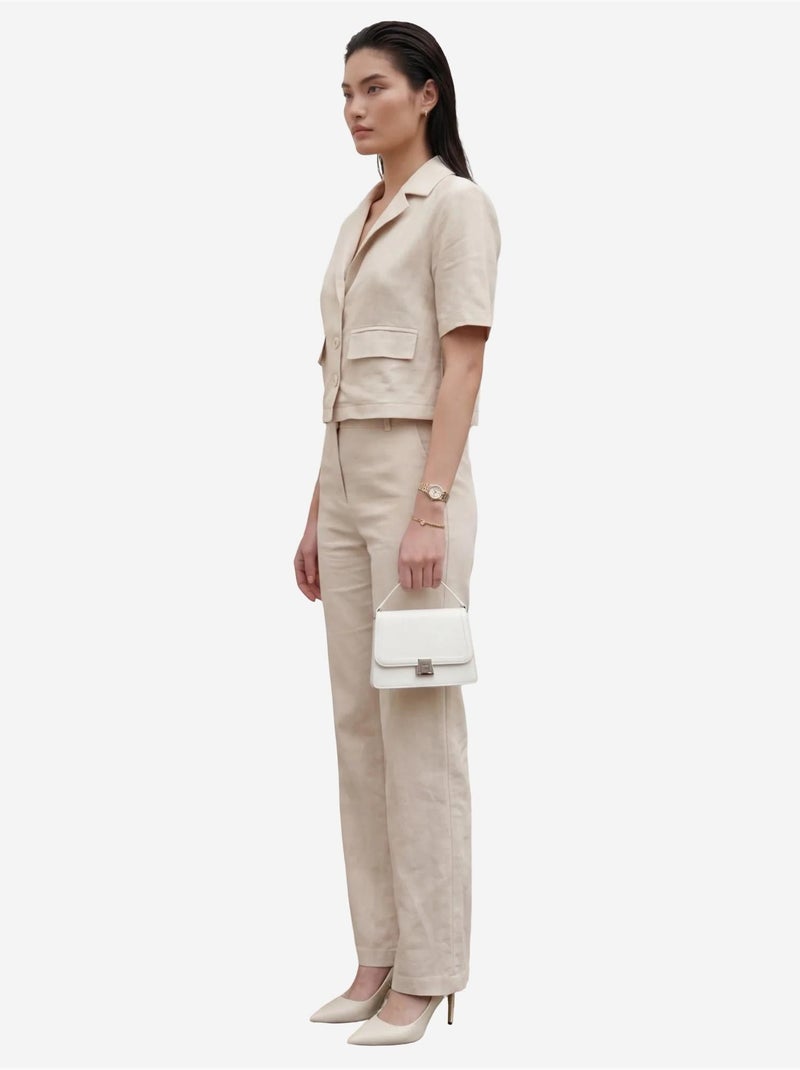 Ensemble deux pièces taille haute avec col de veste my fashion Beige argile - Kiabi