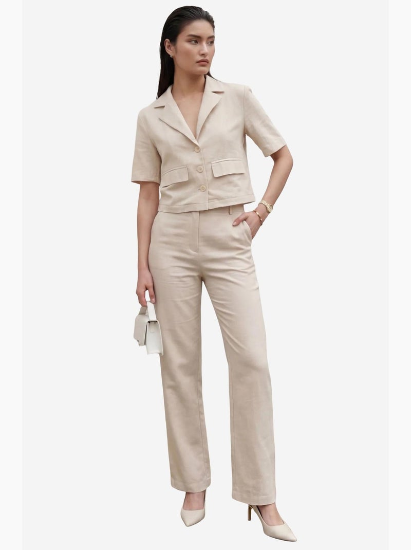 Ensemble deux pièces taille haute avec col de veste my fashion Beige argile - Kiabi