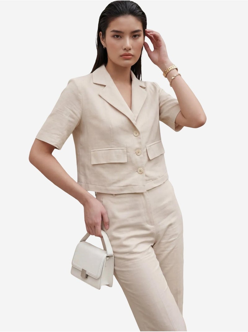 Ensemble deux pièces taille haute avec col de veste my fashion Beige argile - Kiabi