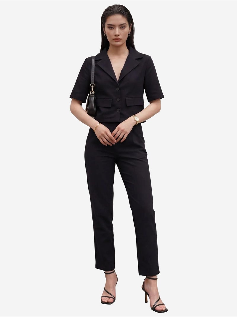 Ensemble deux pièces taille haute avec col de veste my fashion Noir - Kiabi