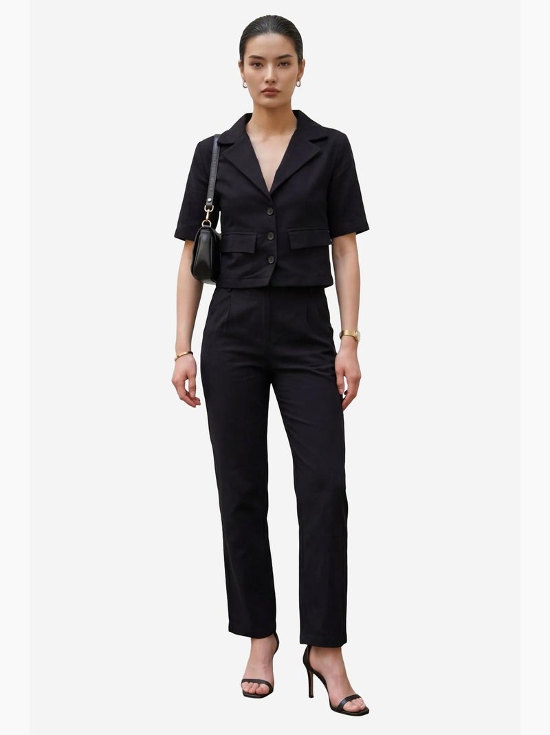 Ensemble deux pièces taille haute avec col de veste my fashion Noir - Kiabi