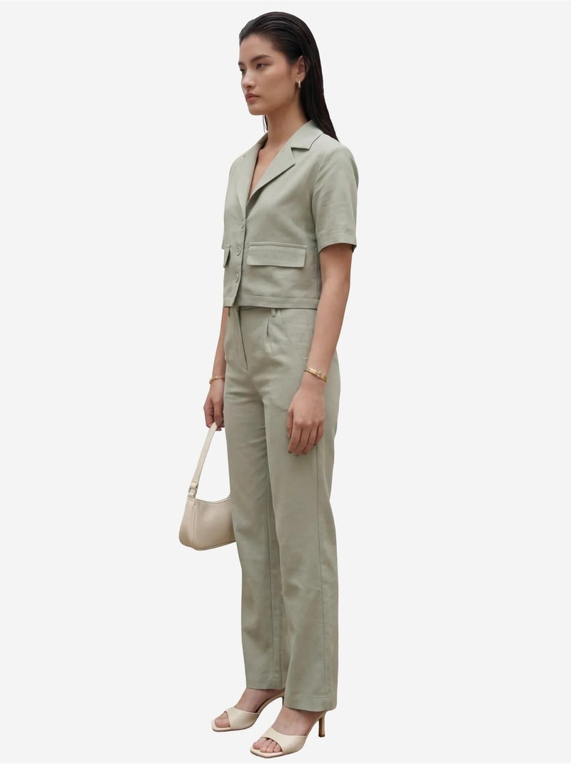 Ensemble deux pièces taille haute avec col de veste my fashion Vert pastel - Kiabi