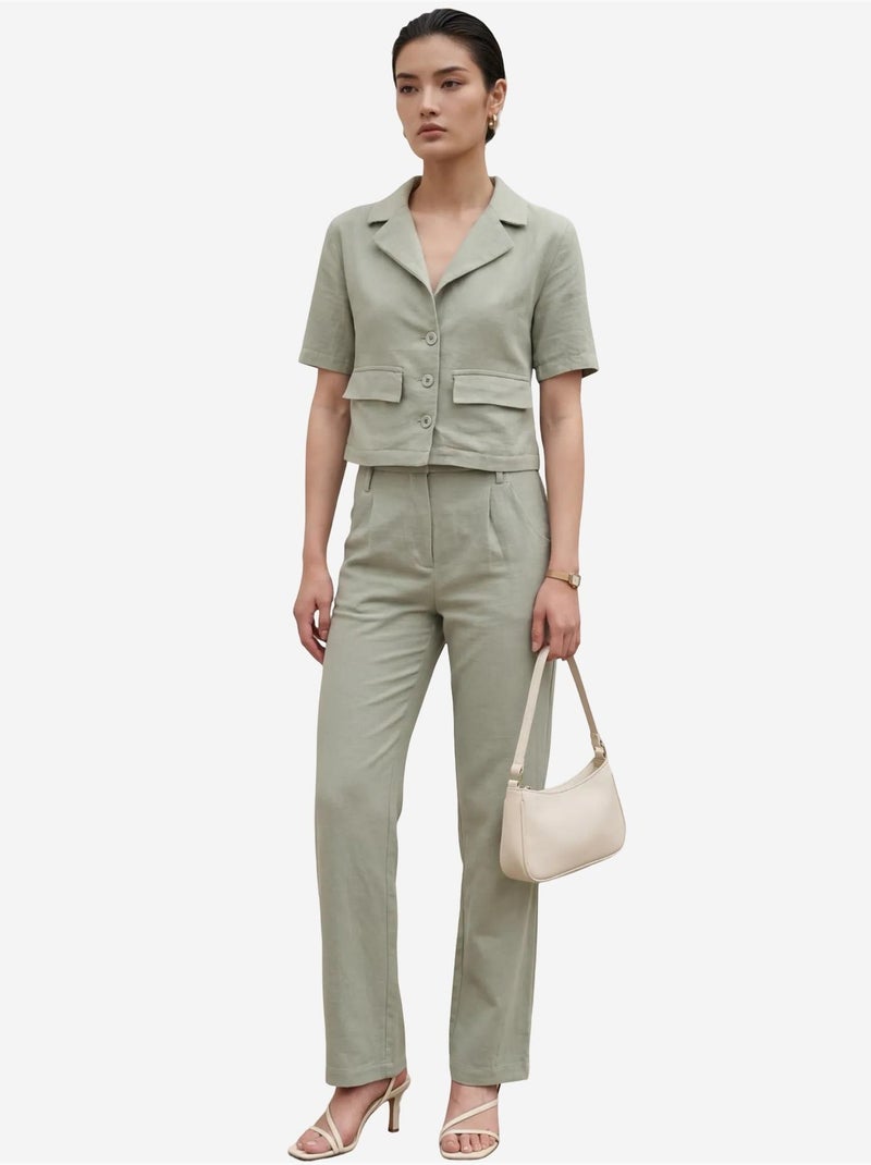 Ensemble deux pièces taille haute avec col de veste my fashion Vert pastel - Kiabi