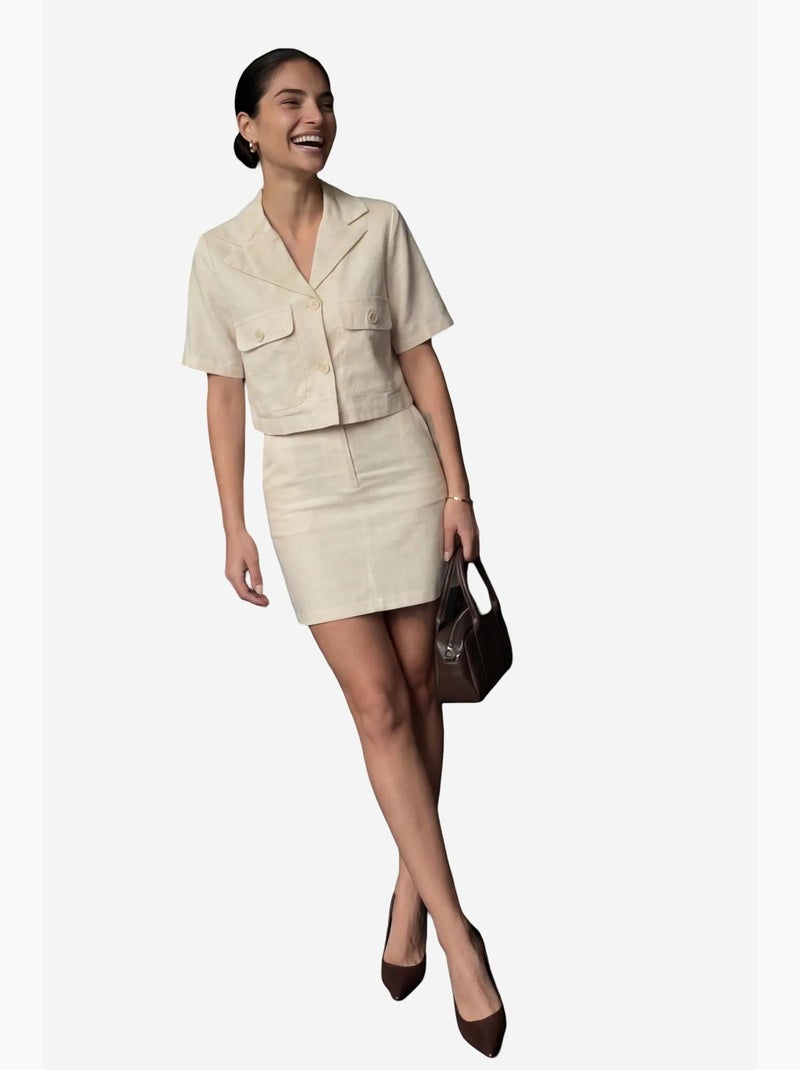 Ensemble deux pièces taille haute avec fermeture à boutons my fashion Beige argile - Kiabi