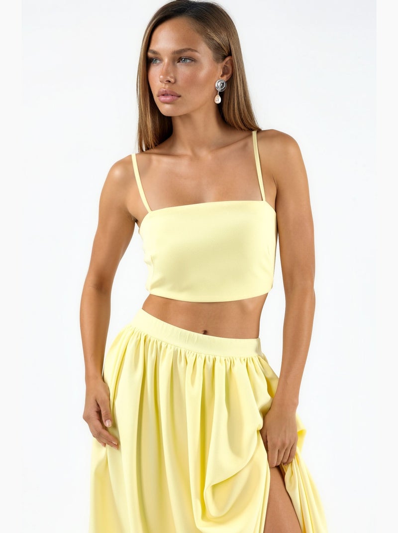 Ensemble deux pièces taille haute col carré hiccup Jaune citron - Kiabi
