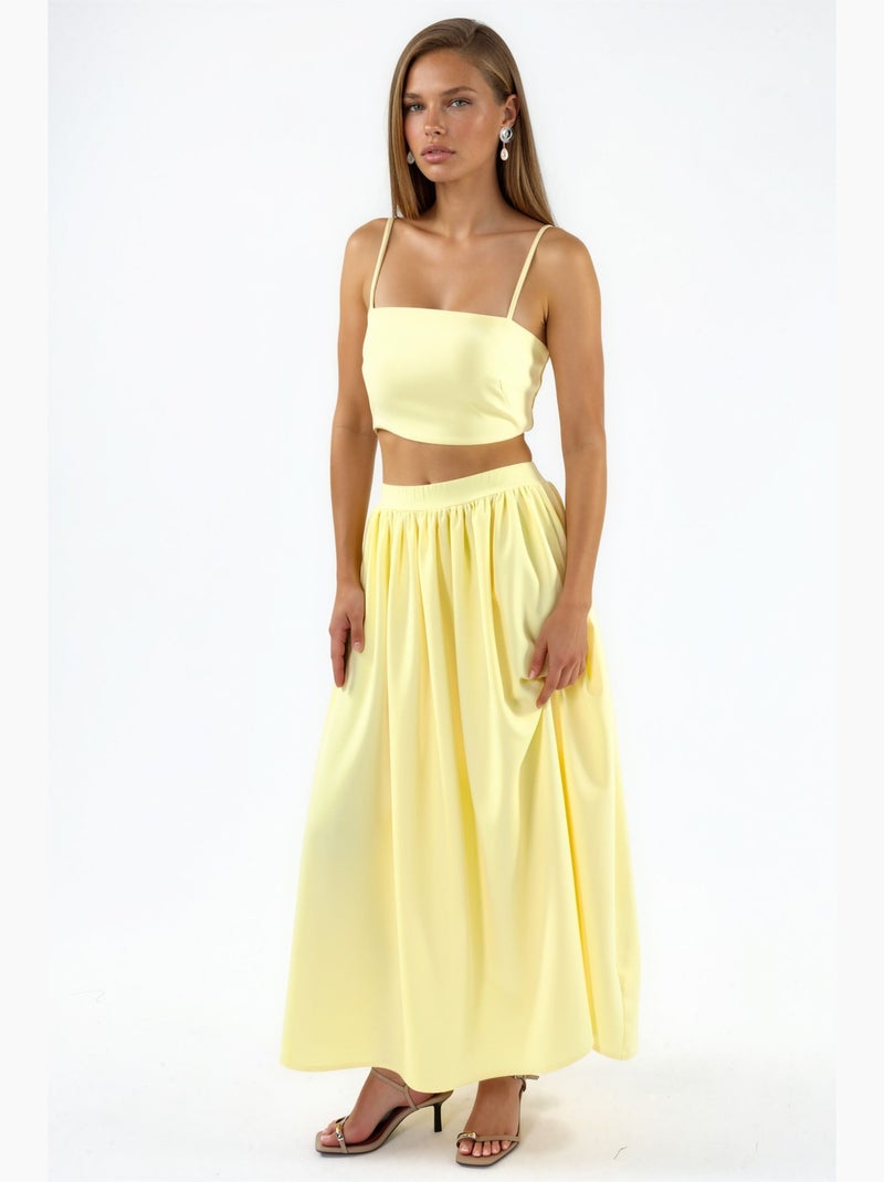 Ensemble deux pièces taille haute col carré hiccup Jaune citron - Kiabi