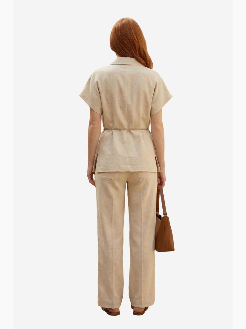 Ensemble deux pièces taille haute col v avec détail à nouer my fashion Crème - Kiabi