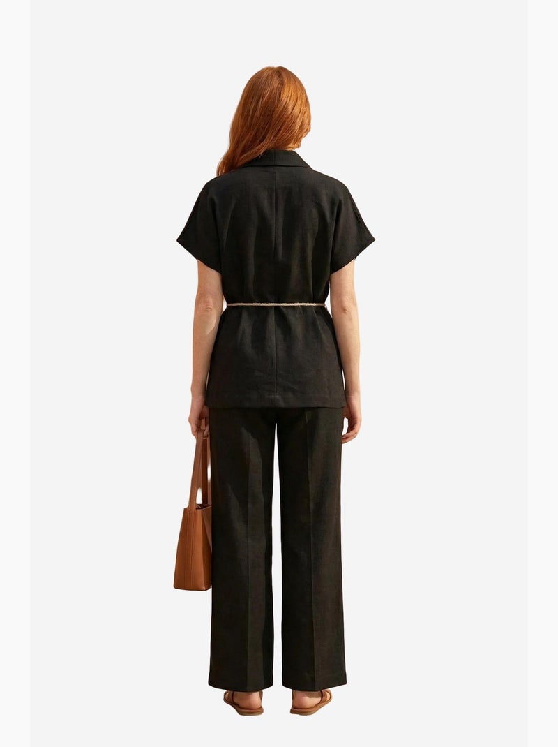 Ensemble deux pièces taille haute col v avec détail à nouer my fashion Noir - Kiabi