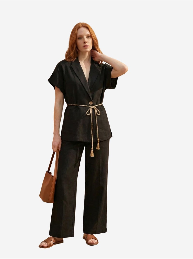 Ensemble deux pièces taille haute col v avec détail à nouer my fashion Noir - Kiabi