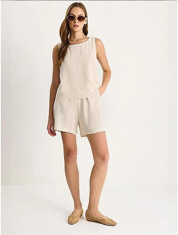 Ensemble deux pièces taille haute en lin mélangé à jambes larges lucci