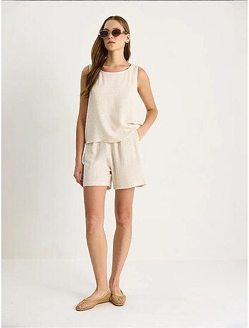 Ensemble deux pièces taille haute en lin mélangé à jambes larges lucci