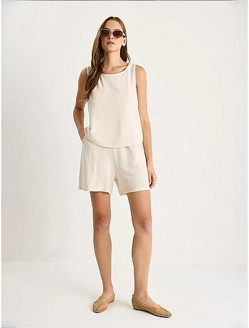 Ensemble deux pièces taille haute en lin mélangé à jambes larges lucci