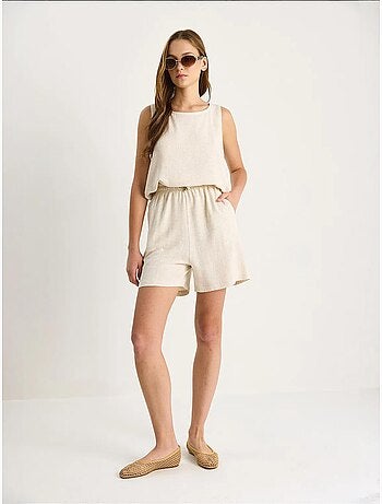 Ensemble deux pièces taille haute en lin mélangé à jambes larges lucci