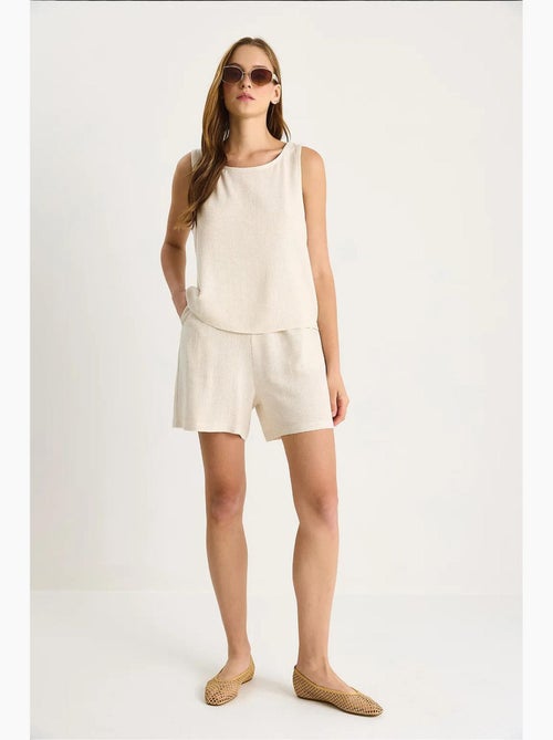 Ensemble deux pièces taille haute en lin mélangé à jambes larges lucci - Kiabi Ensemble deux pièces taille haute en lin mélangé à jambes larges lucci - Kiabi
