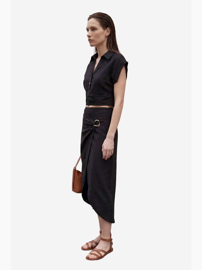 Ensemble deux pièces taille haute en lin mélangé avec col chemise my fashion Noir - Kiabi