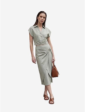 Ensemble deux pièces taille haute en lin mélangé avec col chemise my fashion