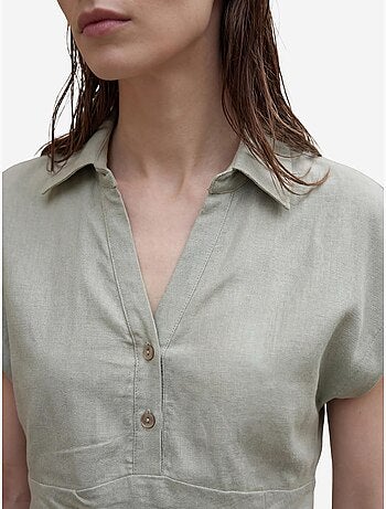 Ensemble deux pièces taille haute en lin mélangé avec col chemise my fashion