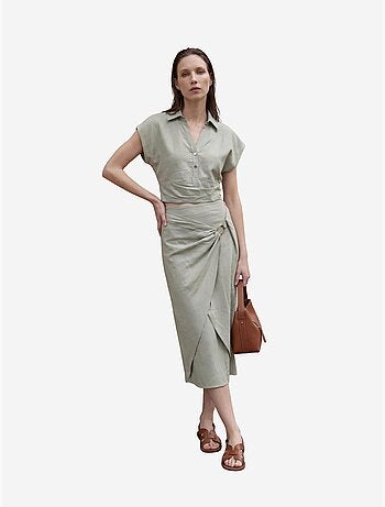 Ensemble deux pièces taille haute en lin mélangé avec col chemise my fashion