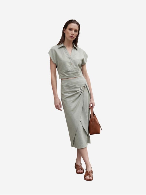 Ensemble deux pièces taille haute en lin mélangé avec col chemise my fashion - Kiabi Ensemble deux pièces taille haute en lin mélangé avec col chemise my fashion - Kiabi